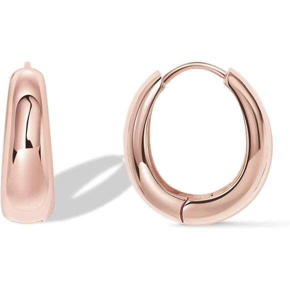 14K Gold Plated Sterling Silver Post Small Chunky Hoops Earrings Lightweight - Picture 1 of 6